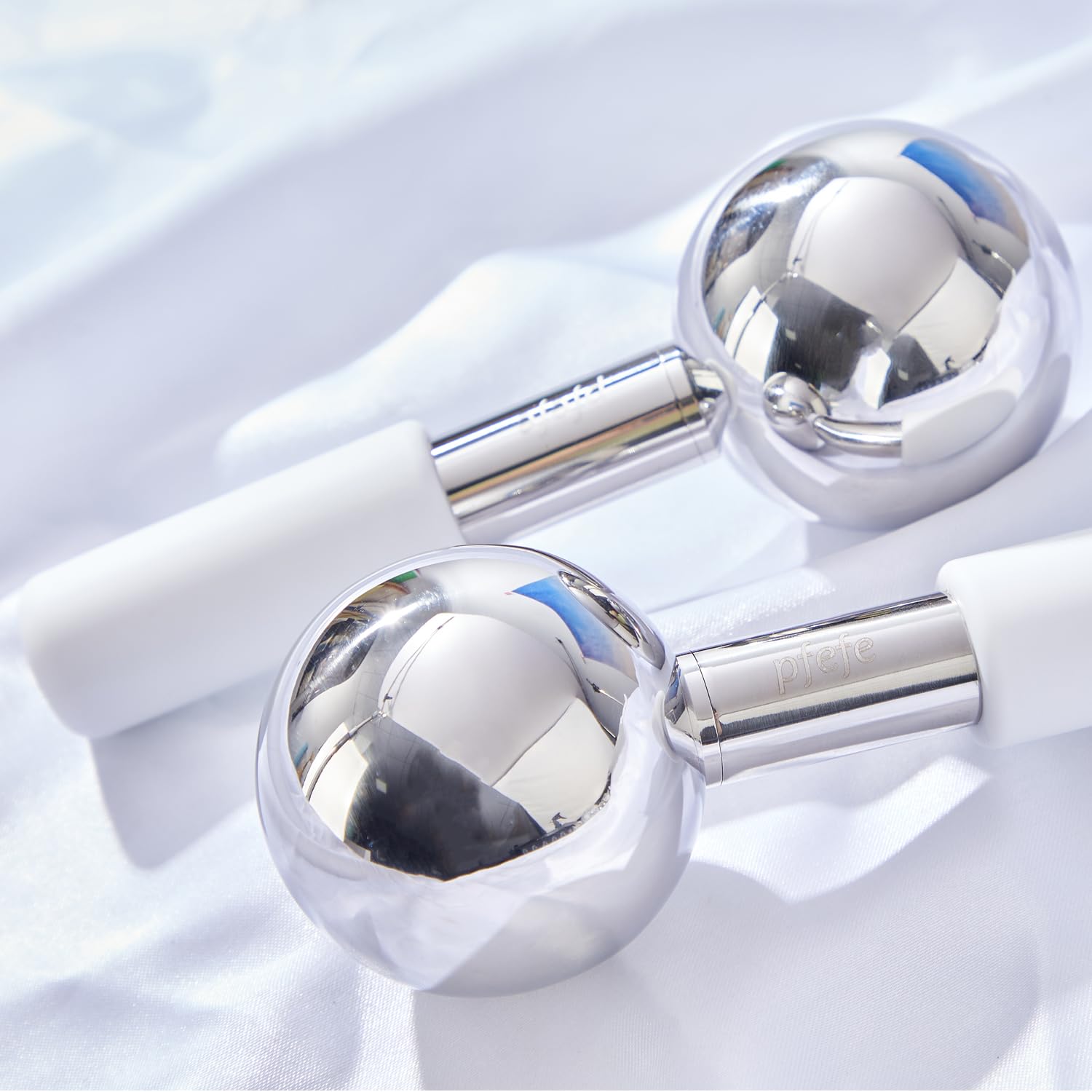 Pfefe ice globes around eyes provide cooling relief during headaches