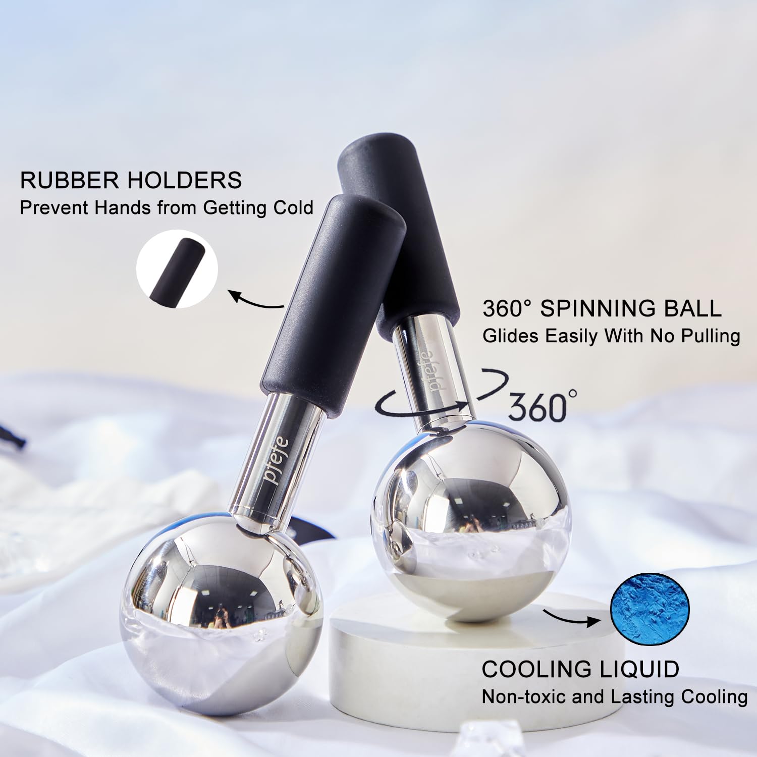 Pfefe ice globes around the eyes helping to reduce puffiness and soothe eye contours