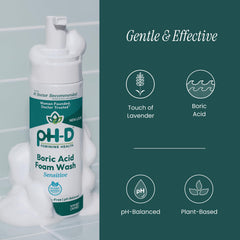 pH-D foam texture demo on hand showing gentle lather and soft cleansing benefit