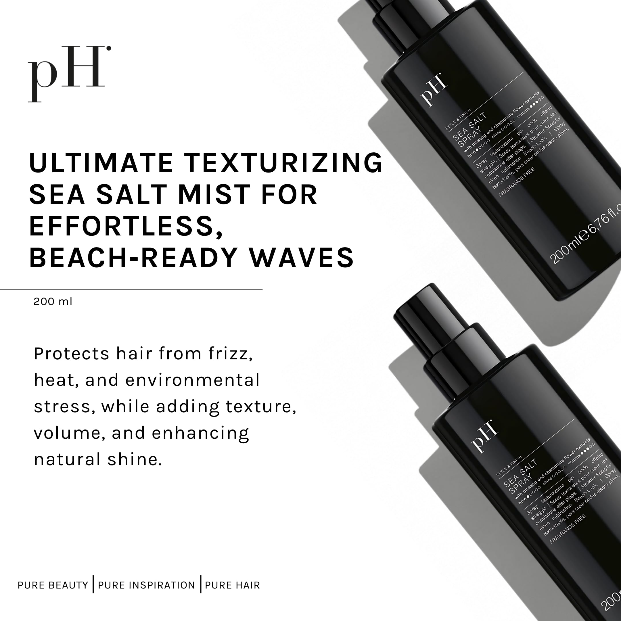 pH PURE HAIR lightweight hold close-up highlights subtle, flexible control.