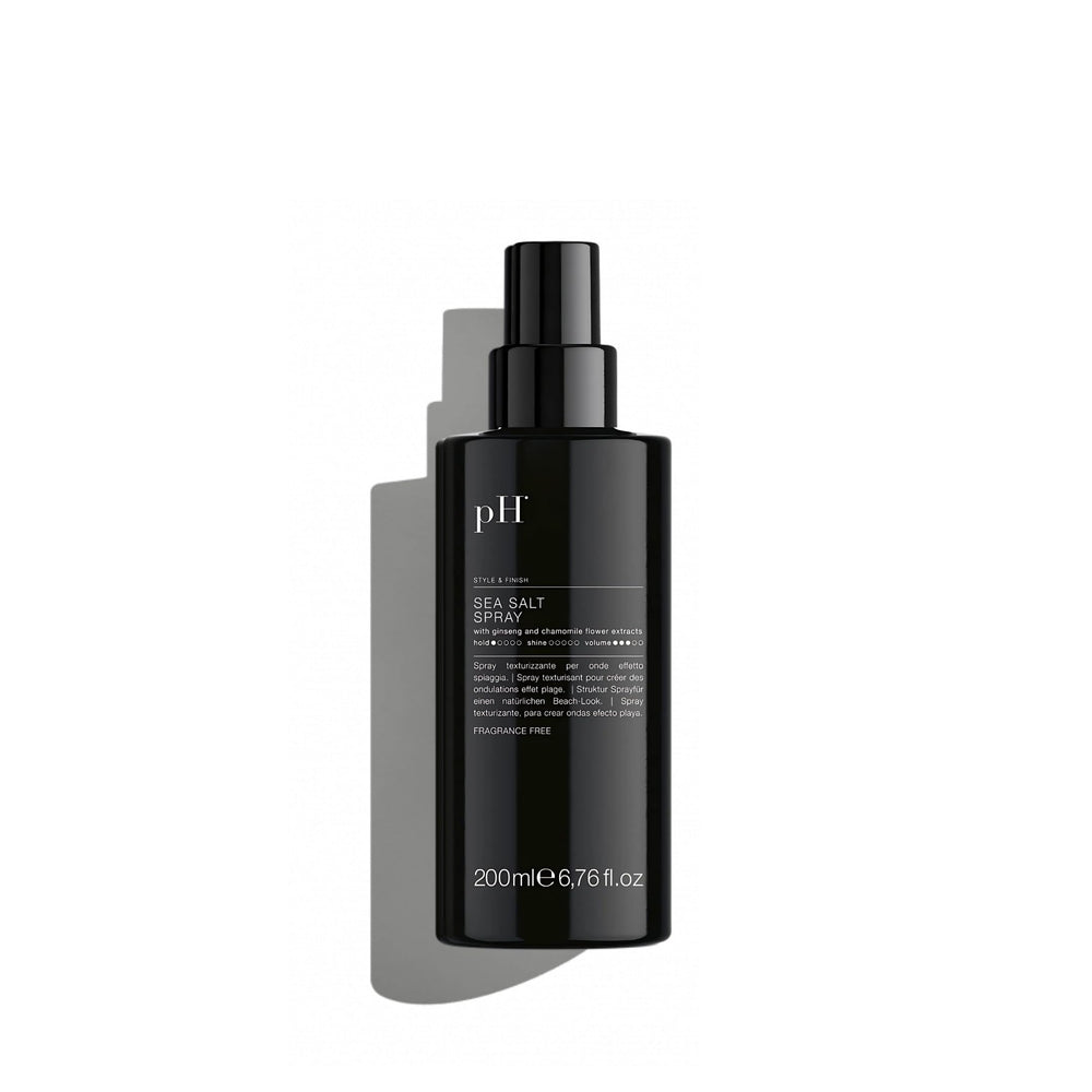 pH PURE HAIR Sea Salt Spray bottle delivering lightweight beach-ready volume.