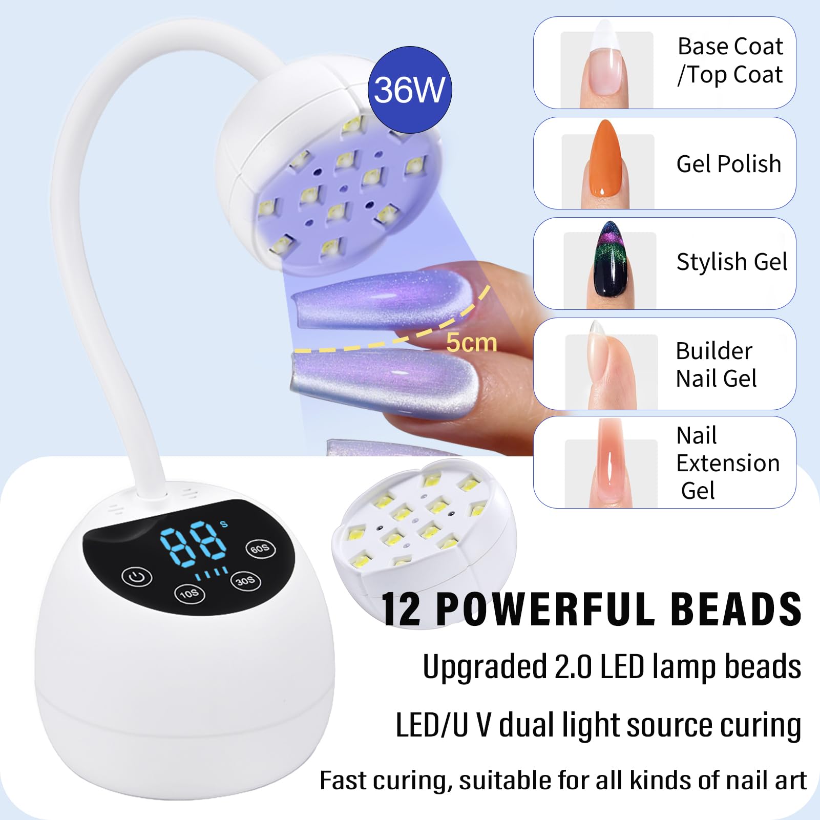 PHAIN Mini UV Nail Lamp with 3 timer settings for easy curing