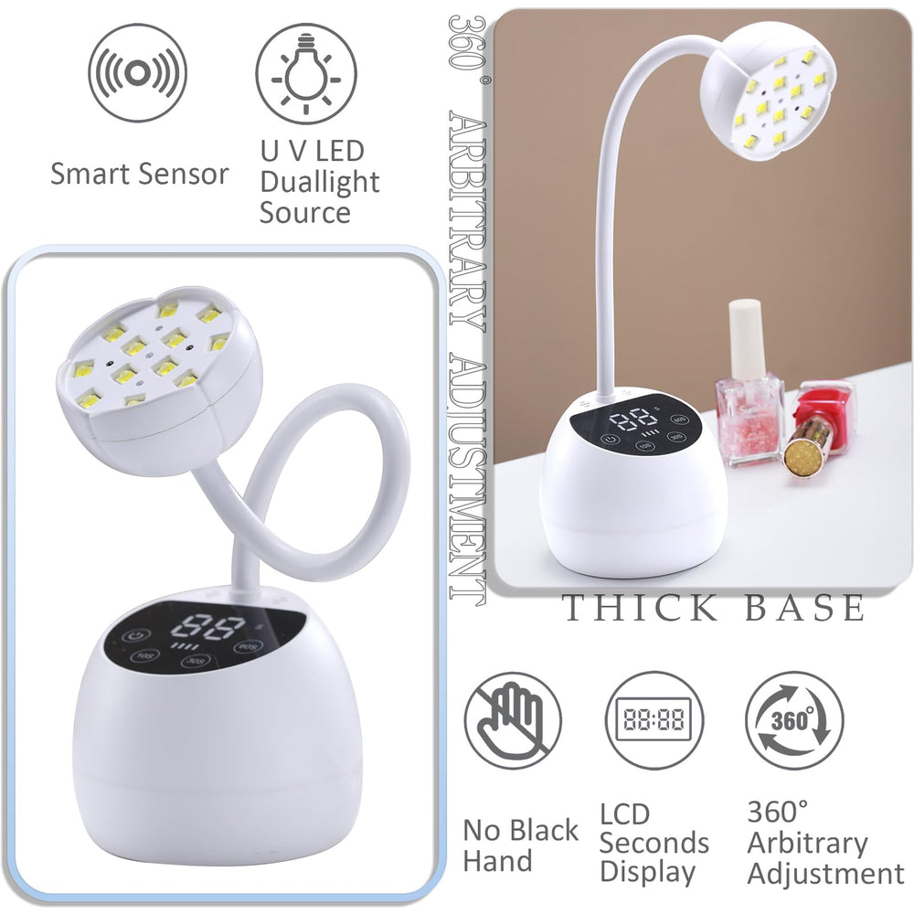PHAIN Mini UV Nail Lamp features a gooseneck for precise illumination