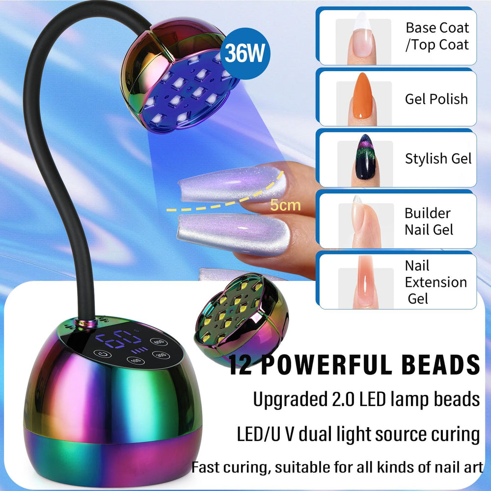 PHAIN lamp gooseneck design allows precise angle for even curing.