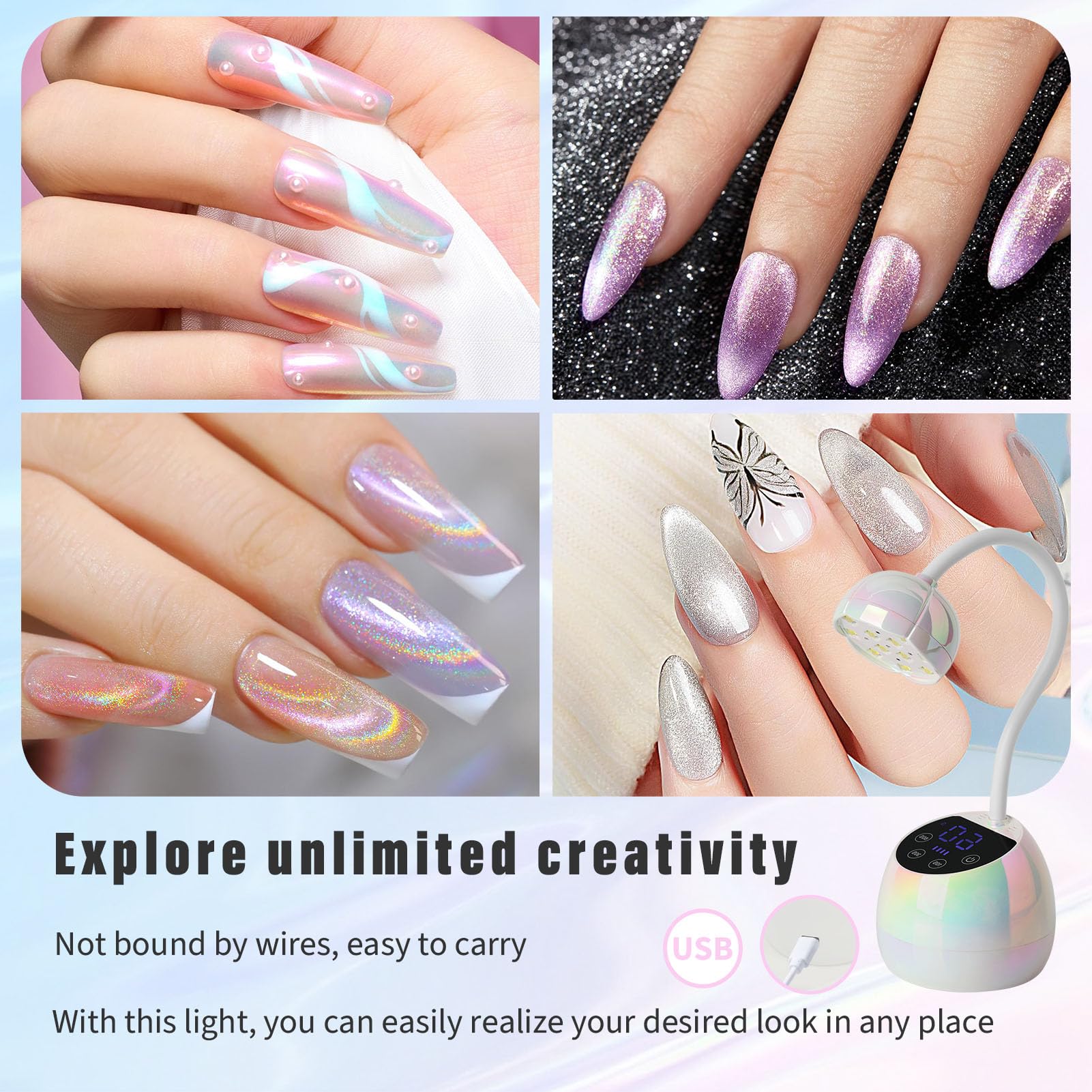 PHAIN U V Nail Lamp USB cordless design enables on-the-go curing.