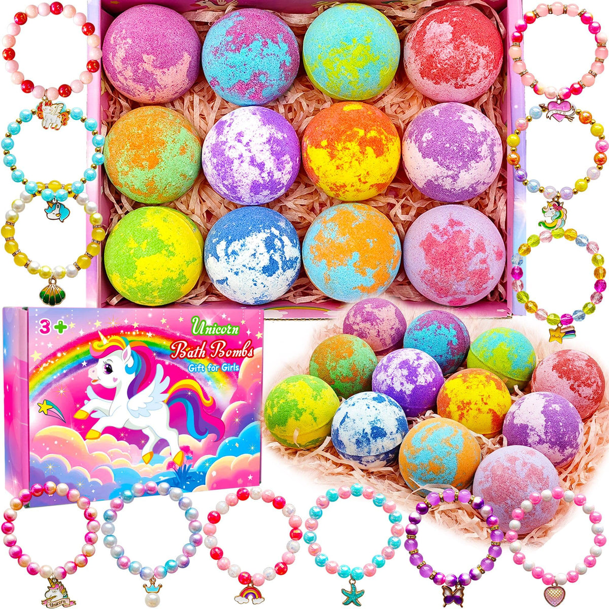 Phaorui unicorn bath bombs pack with colorful fizz for kids' bath time fun.