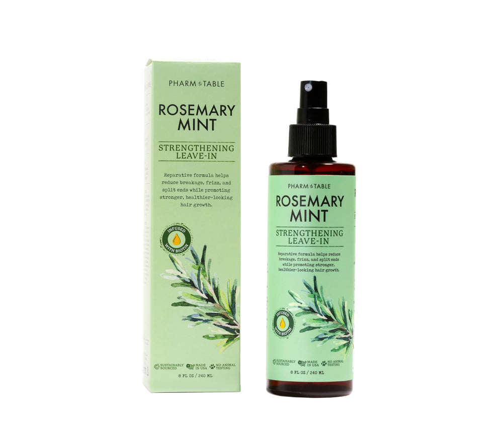 PHARM TO TABLE Leave-In Conditioner Rosemary Mint bottle-pour offers hydrating scalp relief.