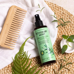 PHARM TO TABLE Leave-In Conditioner Rosemary Mint label-closeup highlights medicated formula for scalp care.