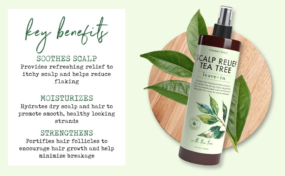 PHARM TO TABLE scalp care ritual closeup highlights anti-itch relief.