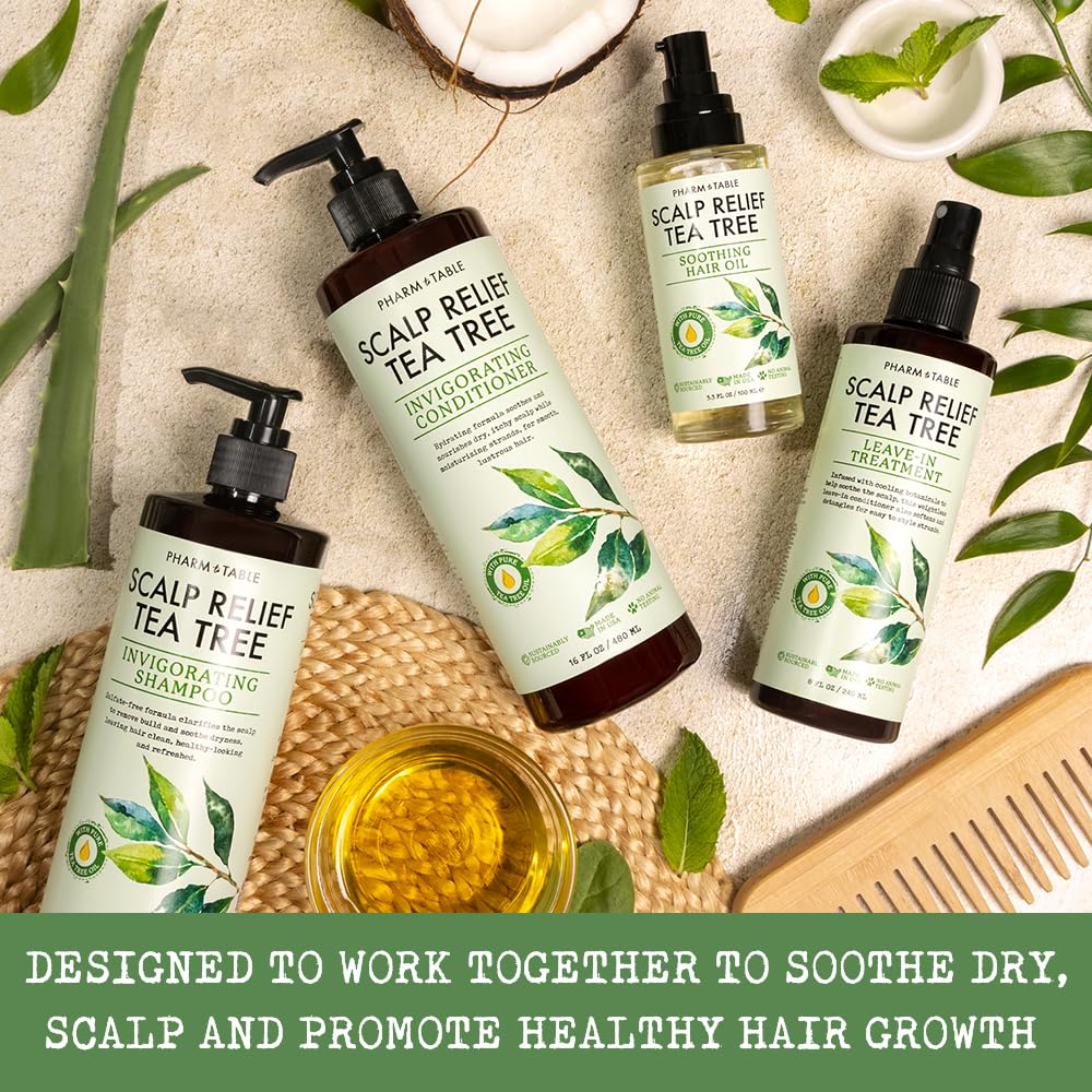 PHARM TO TABLE Tea Tree Conditioner texture close-up with smooth strands