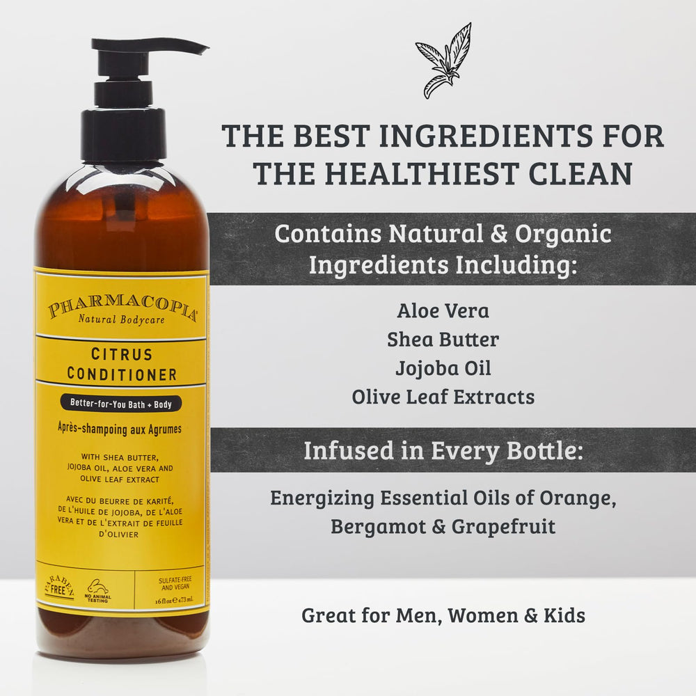 Pharmacopia Citrus Conditioner ingredients close-up with shea butter and aloe vera