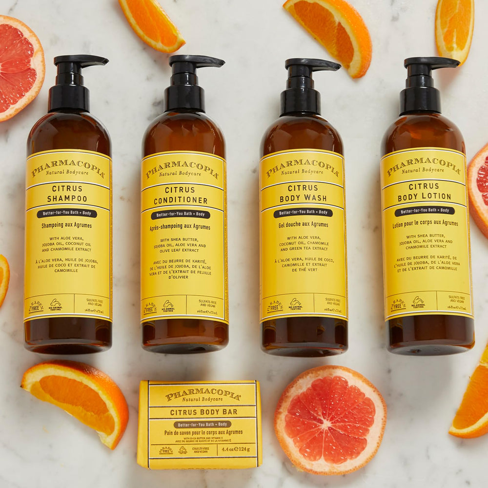 Pharmacopia Citrus Conditioner vegan cruelty-free logo for ethical hair care
