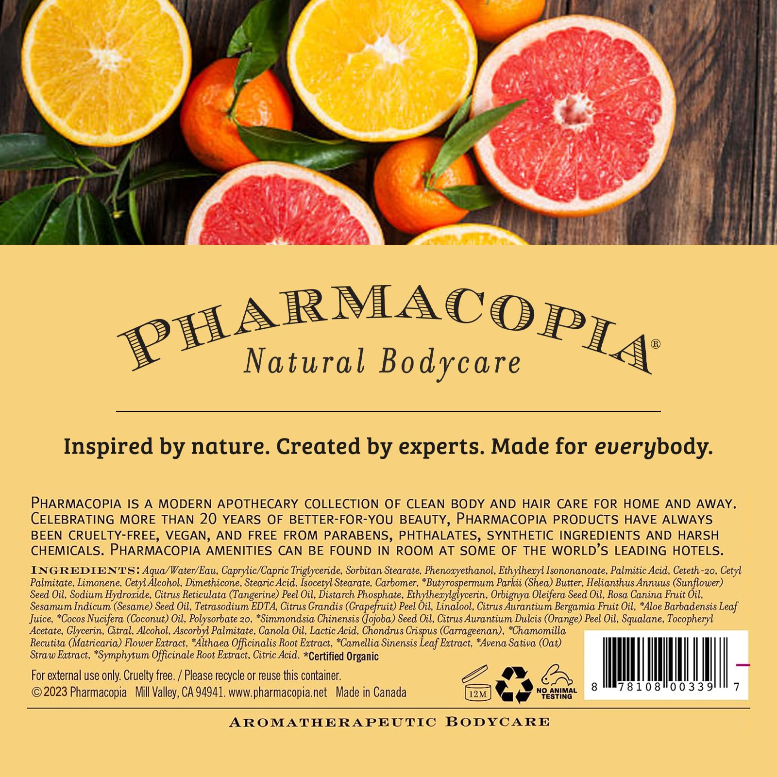 Pharmacopia Citrus Shampoo biodegradable packaging illustrating eco-friendly packaging