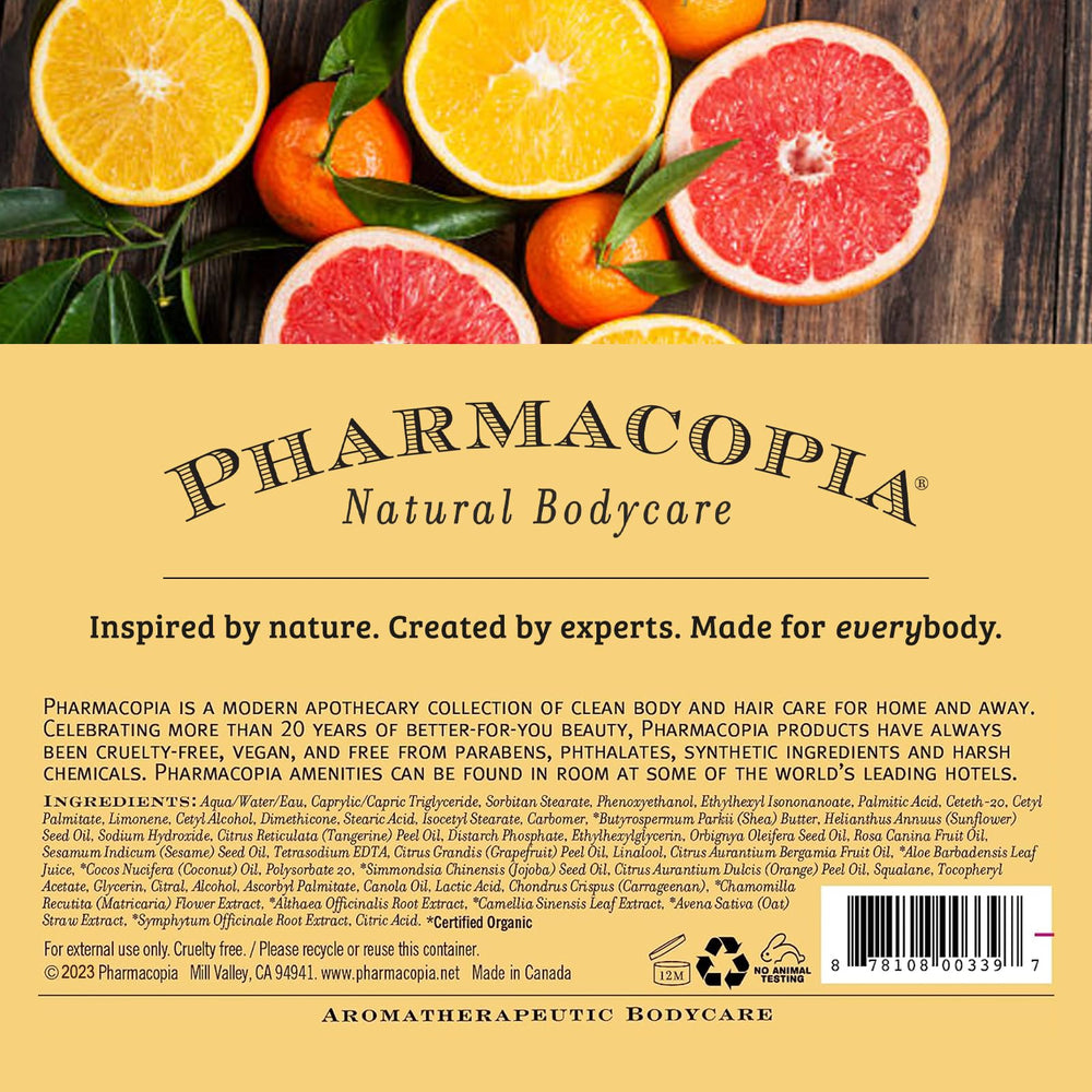 Pharmacopia Citrus Shampoo biodegradable packaging illustrating eco-friendly packaging