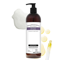 Pharmacopia Hotel Argan Oil Body Wash bottle with premium vegan hydration for daily shower.