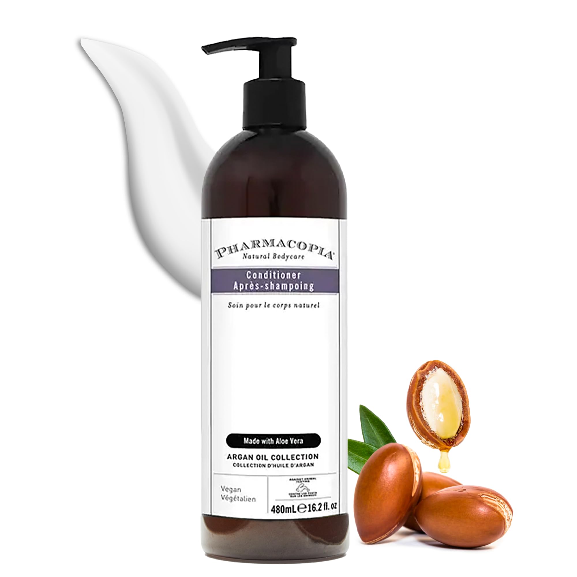Pharmacopia Hotel Argan Oil Conditioner bottle closeup shows natural hydration for hair