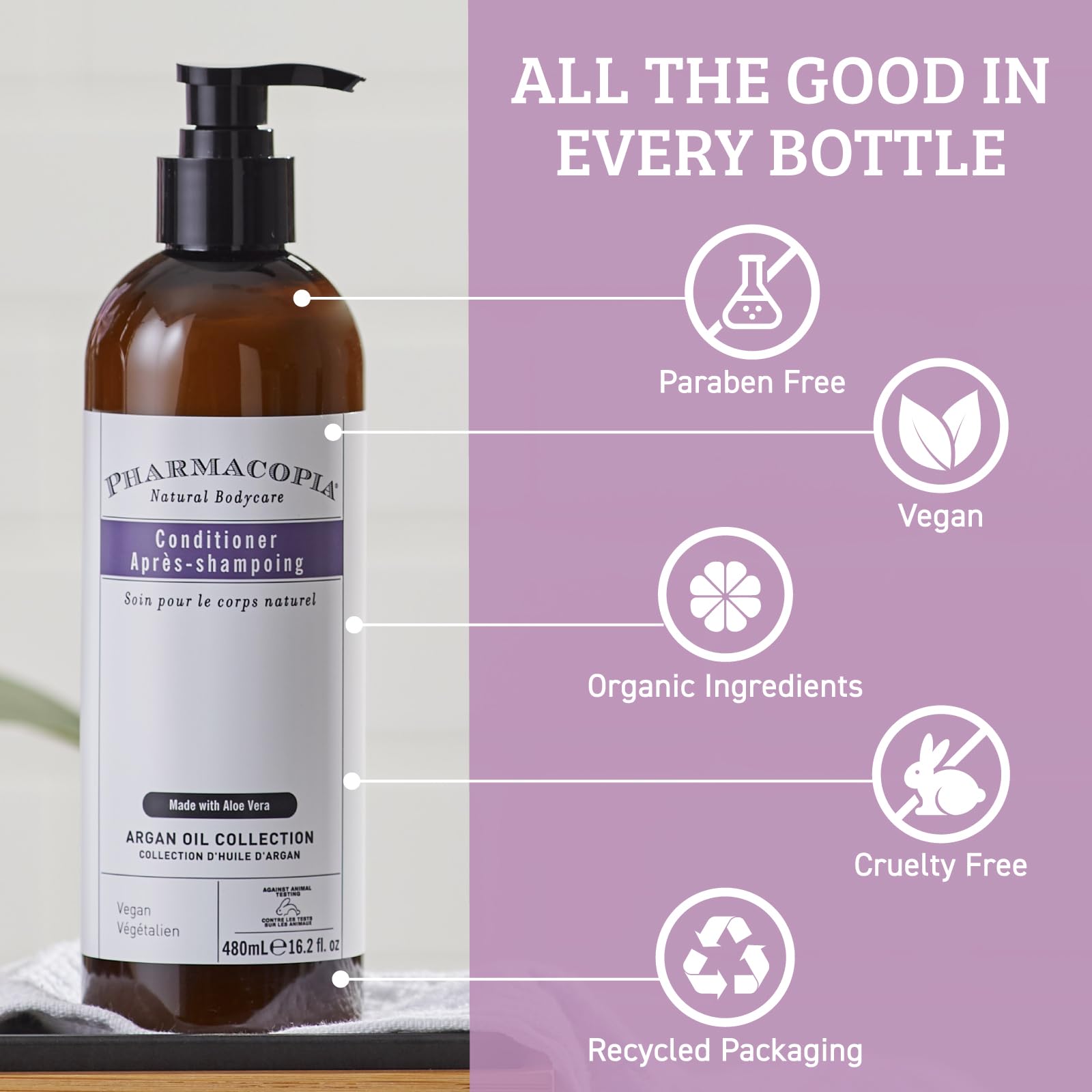 Pharmacopia Hotel Argan Oil Conditioner hair-detangle scene with smooth strands