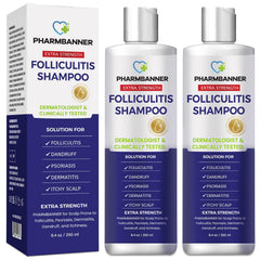 PHARMBANNER Anti-Fungal Shampoo bottle close-up suggests gentle cleansing for itchy scalps