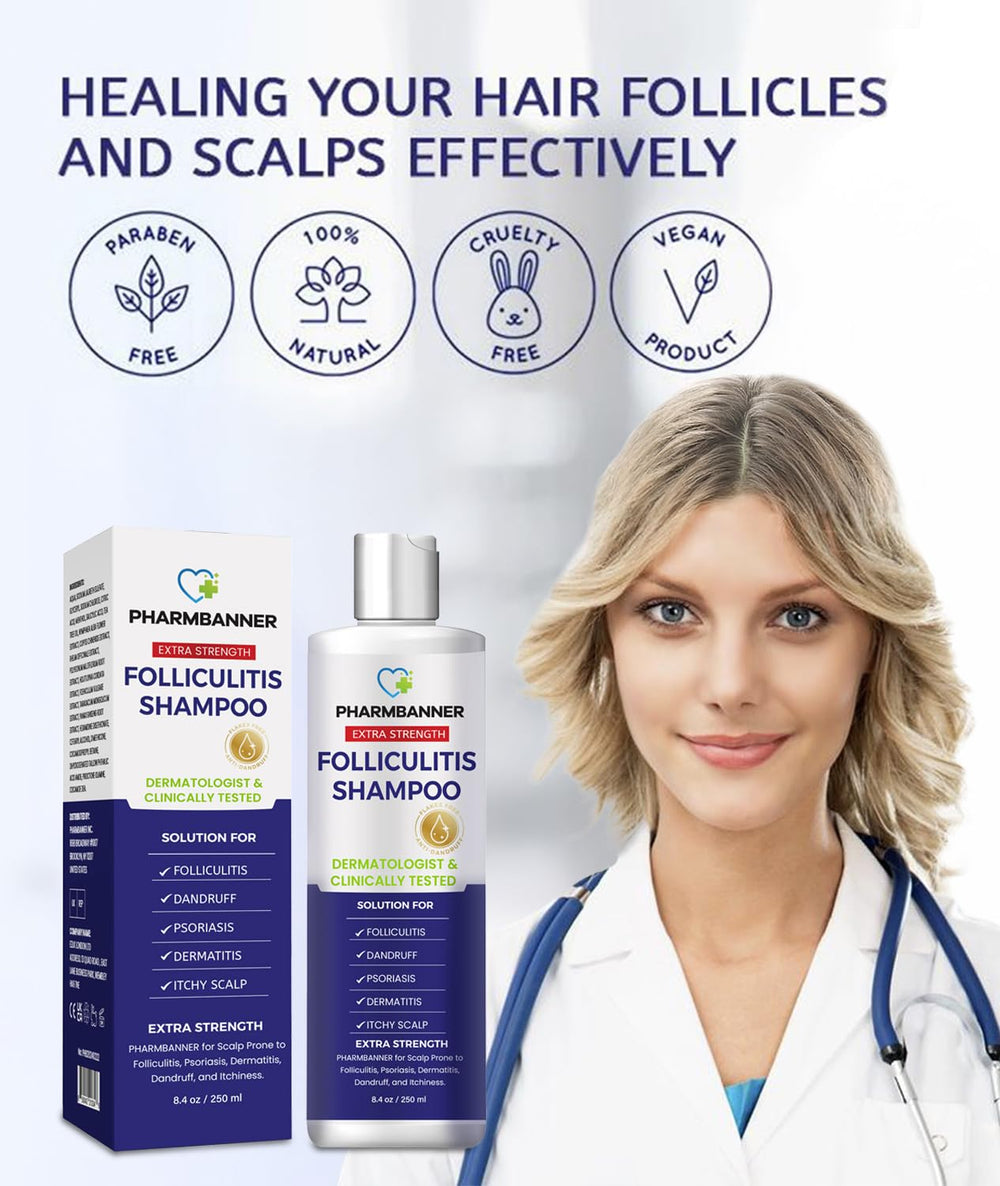 PHARMBANNER Anti-Fungal Shampoo under-sink display suggests convenient regular use