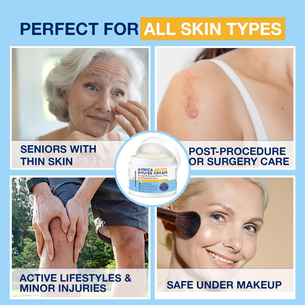 PHARMBANNER Arnica cream on face demonstrates lightweight hydration for sensitive skin.