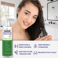 PHARMBANNER Folliculitis Conditioner Moroccan argan oil bottle highlights deep hydration.