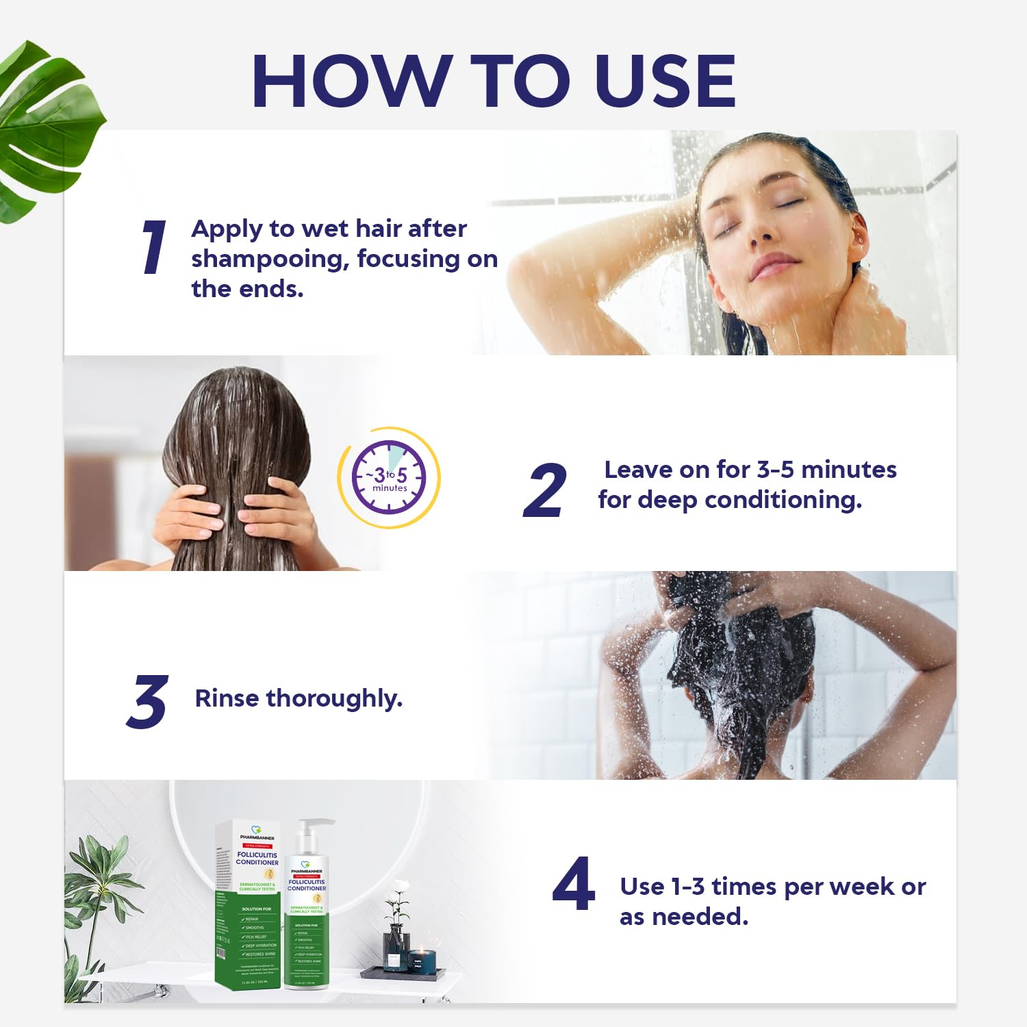 PHARMBANNER Folliculitis Conditioner sulfate-free badge on packaging ideal for sensitive scalps.
