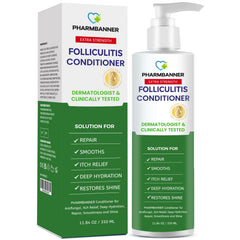 PHARMBANNER Folliculitis Conditioner tea tree oil jar close-up for soothing scalp comfort.