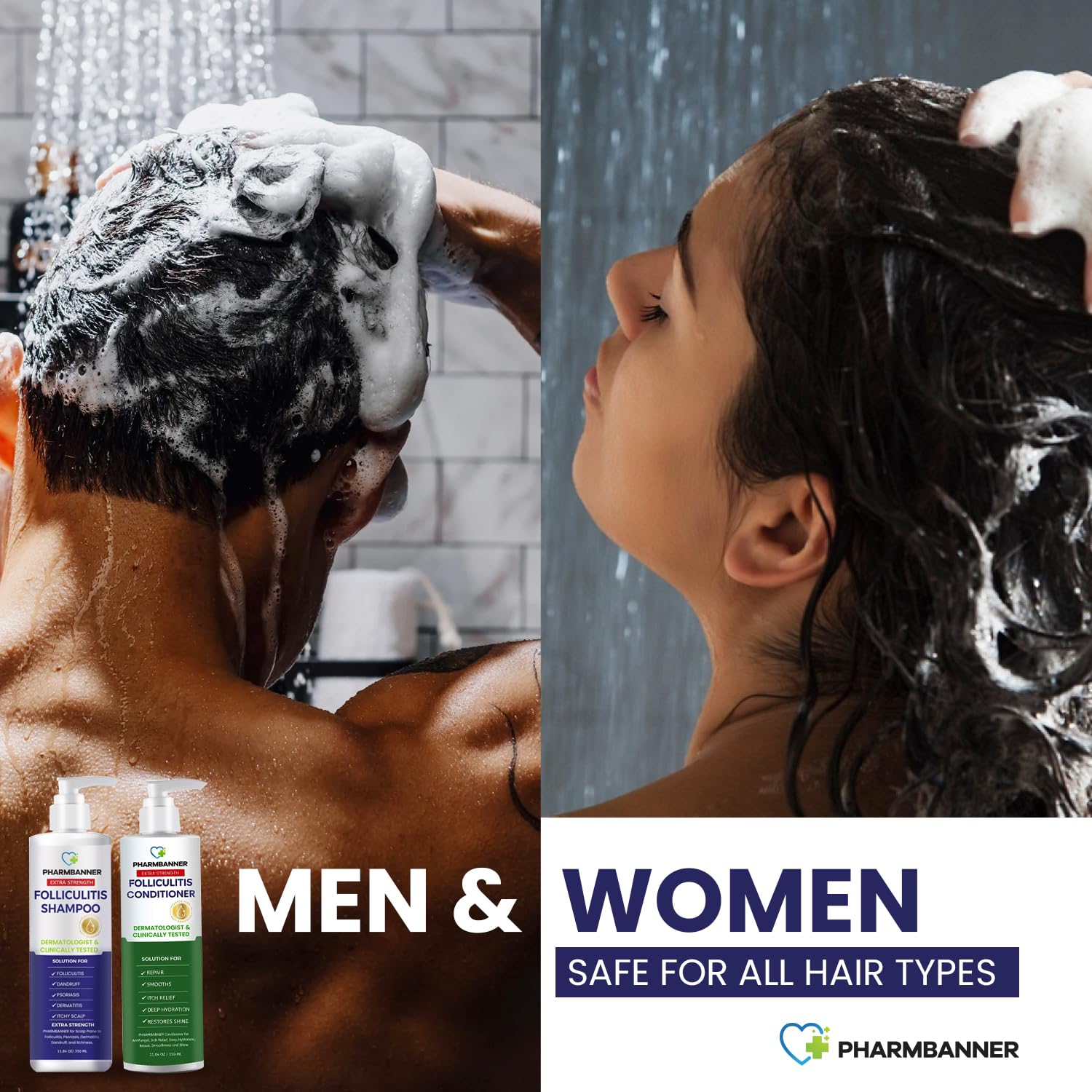 PHARMBANNER sulfate-free label emphasizes gentle care for irritated scalps.