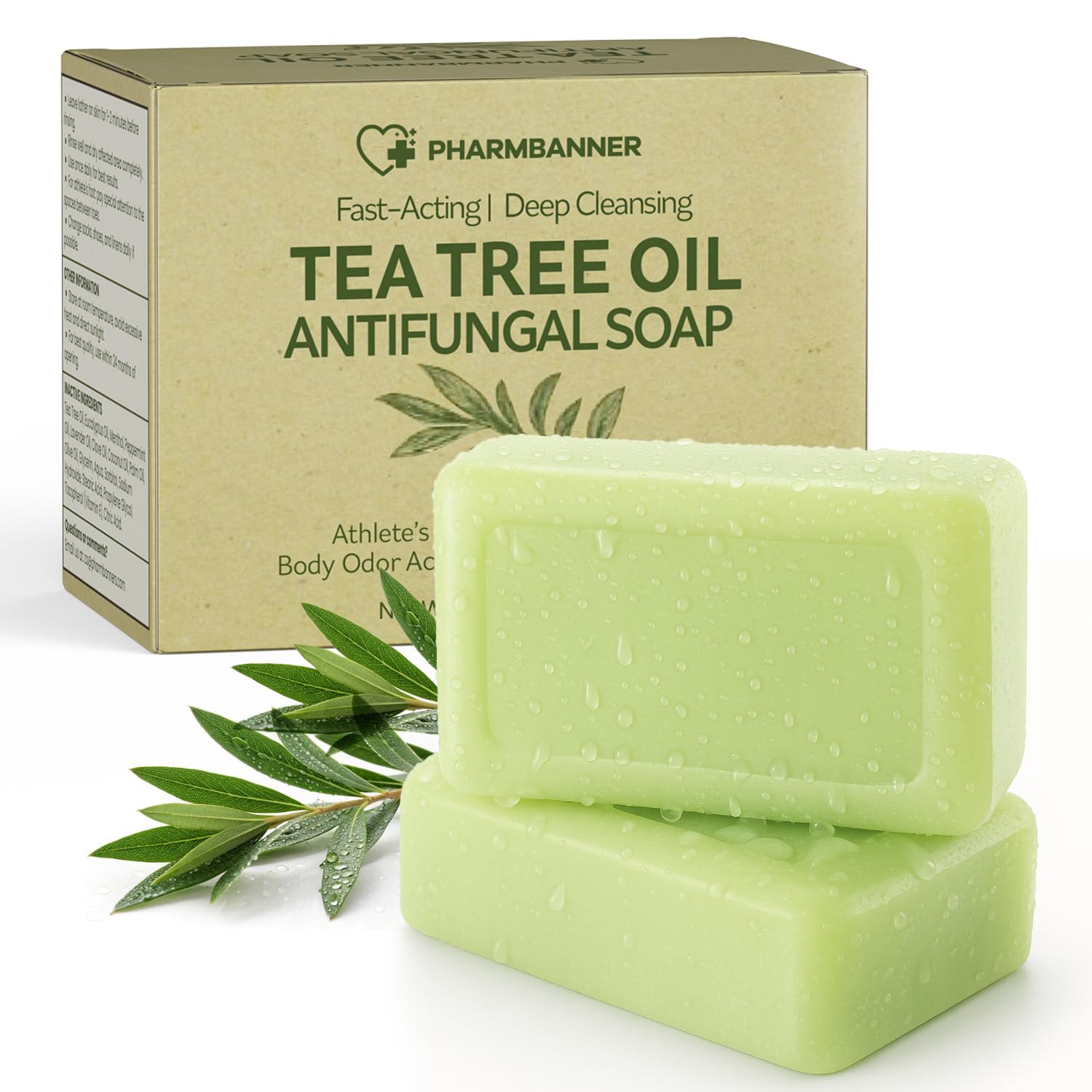 PHARMBANNER Tea Tree Antifungal Soap Bar packaging details