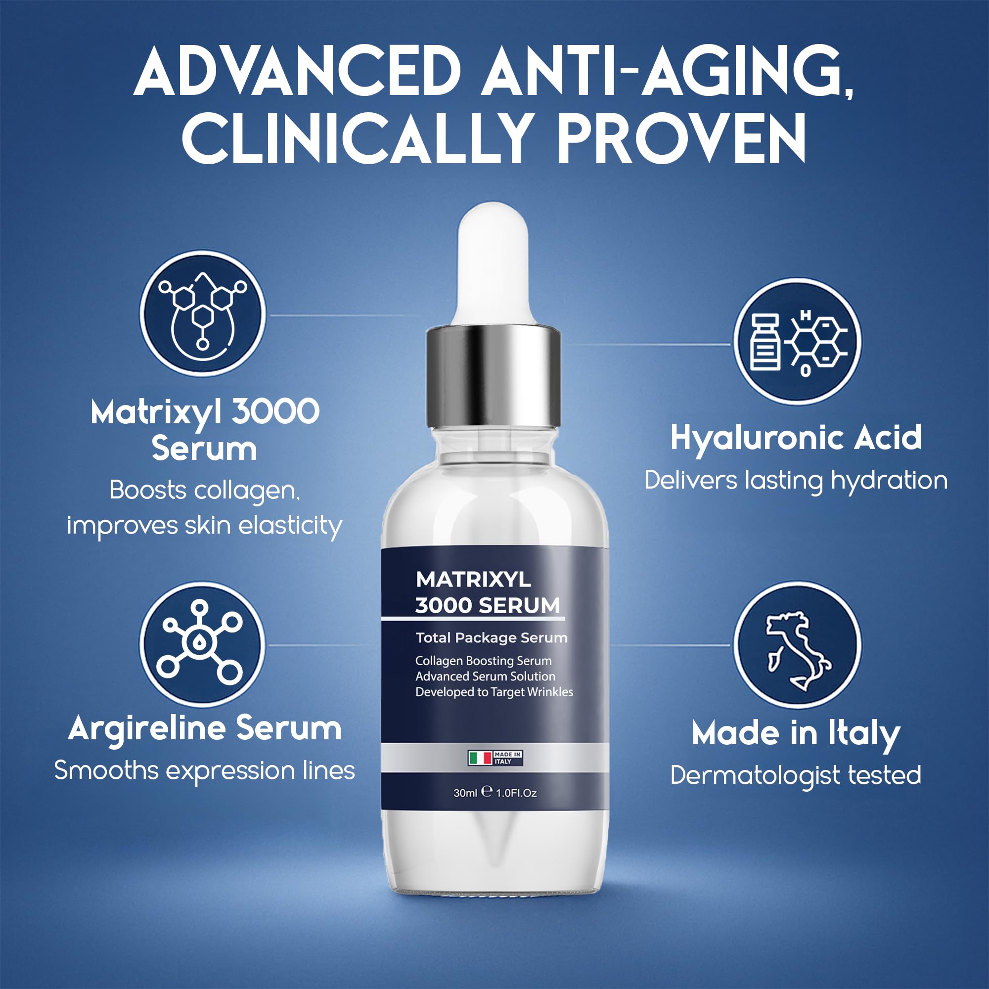 Pharmlitalia Argireline serum application highlights relaxed expression lines potential.