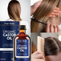 Pharmlitalia golden castor oil shows rich amber hue for skin and hair care.