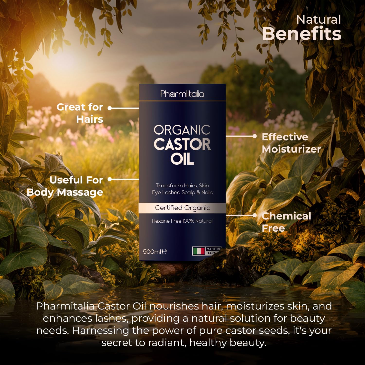 Pharmlitalia multi-use oil for face skin nails and more.