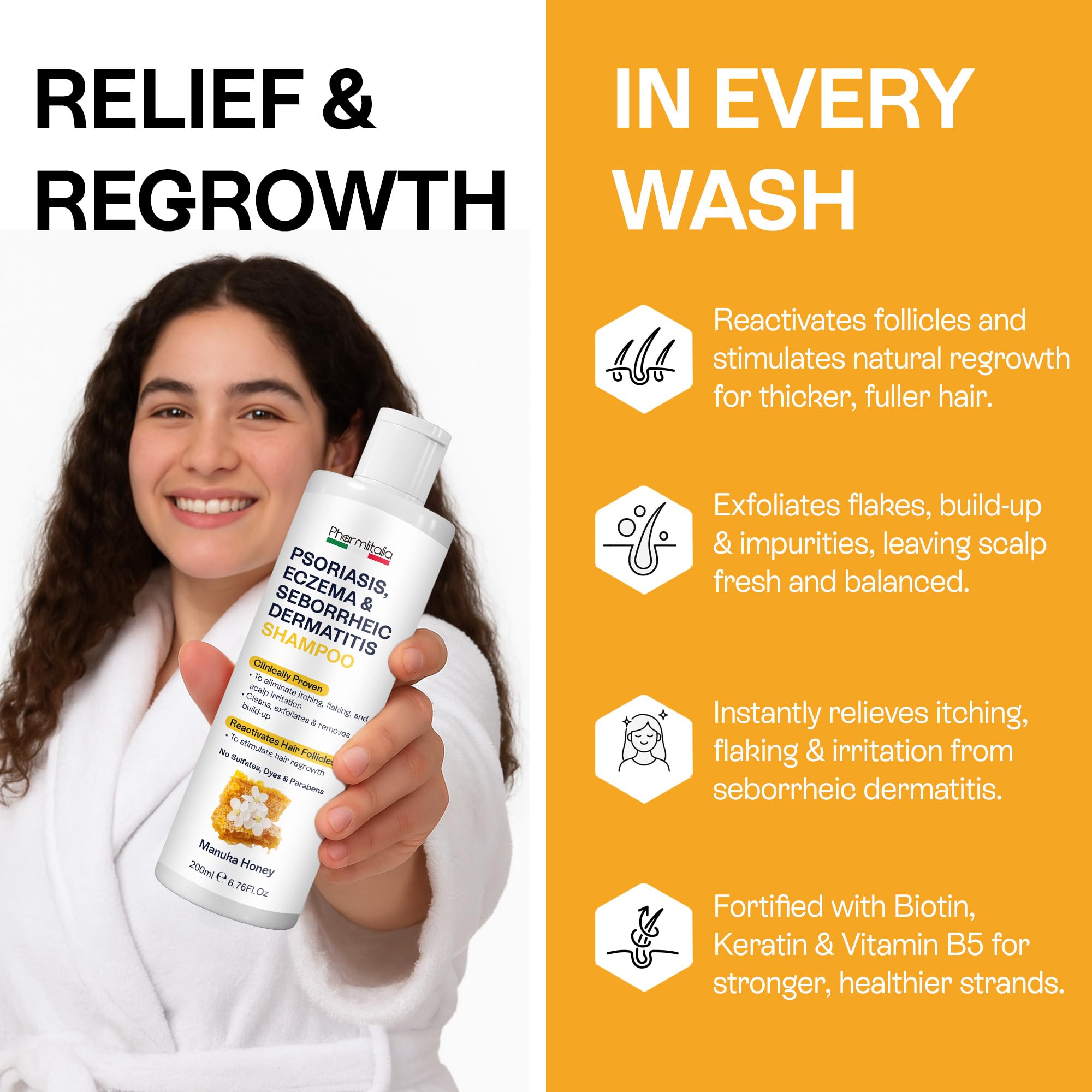 Pharmlitalia psoriasis shampoo lather on scalp providing soothing relief and flake reduction