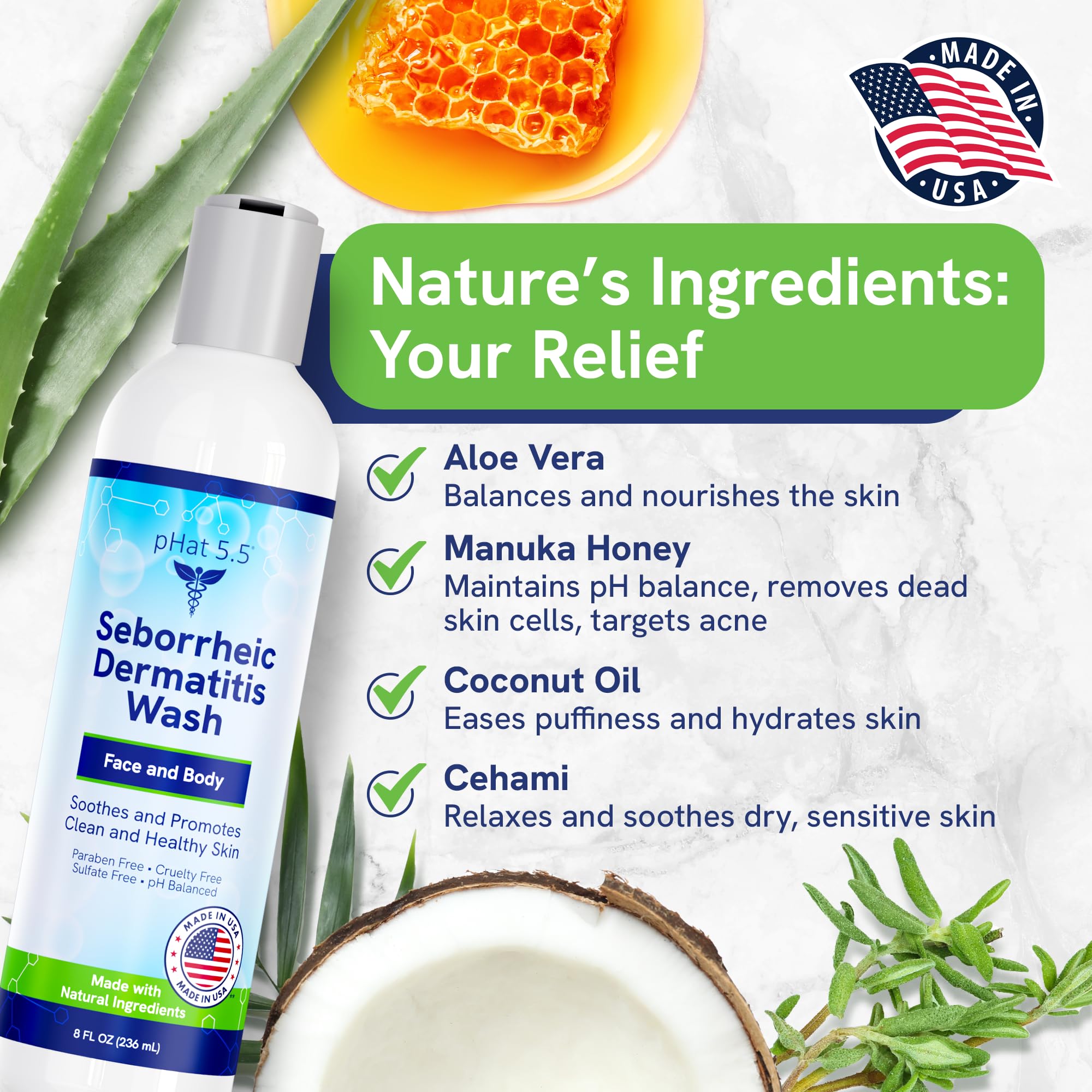pHat 5.5 aloe vera coconut oil ingredients showcase soothing hydration.