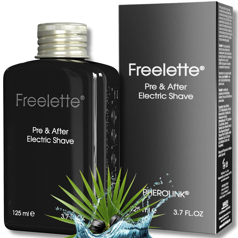 Pherolink Freelette Original bottle shows a 3-in-1 balm for smoother, irritation-free shaves.
