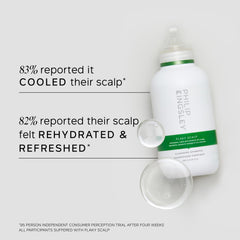 PHILIP KINGSLEY Flaky Scalp Shampoo scalp-closeup demonstrates gentle anti-itch cleansing.
