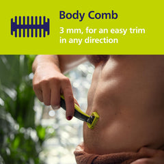 Philips Norelco OneBlade blade assembly close-up highlighting durable blades.