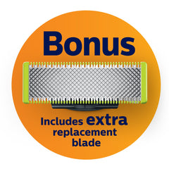 Philips Norelco OneBlade face blade close-up for precise facial trimming