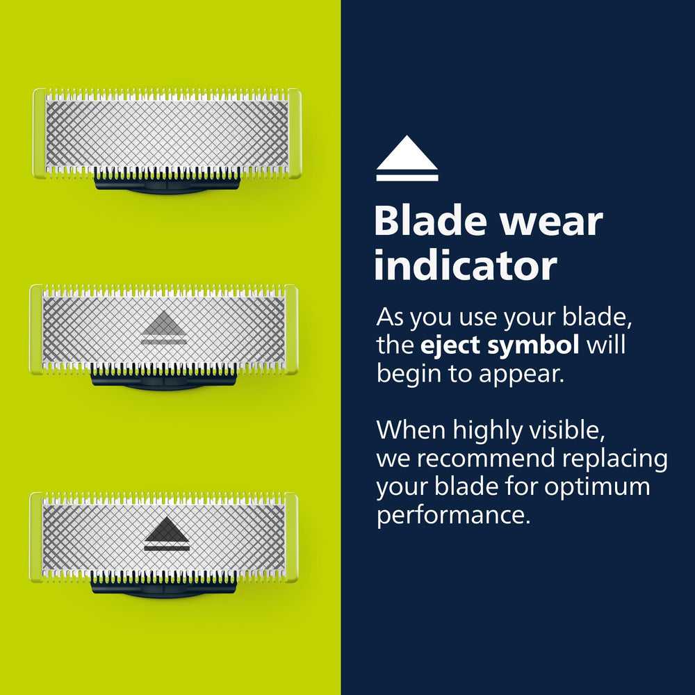 Philips Norelco OneBlade handle side view showing blade compatibility.