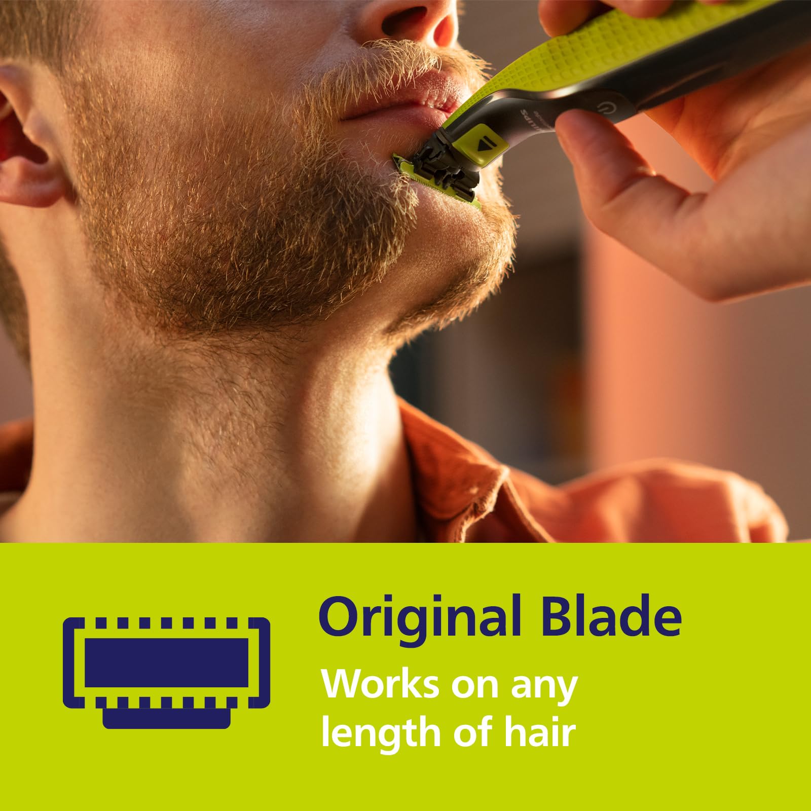 Norelco OneBlade replacement blade attached to handle for easy attachment.