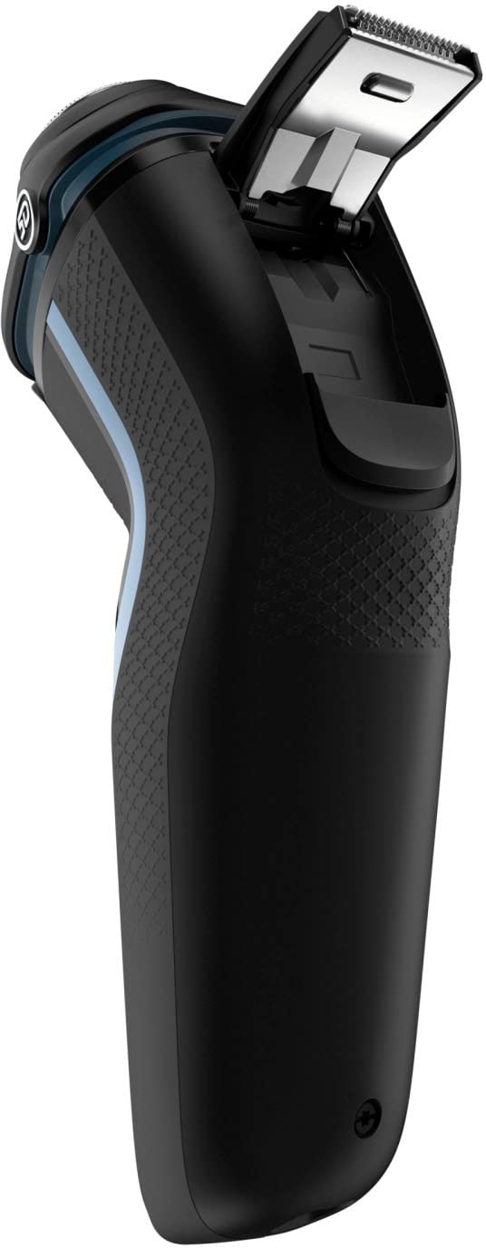 Philips Norelco Series 3000 shaver close-up blades show nano-precision for skin-level closeness.
