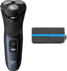 Philips Norelco Series 3000 shaver front view with ergonomic grip for dry or wet shaving.