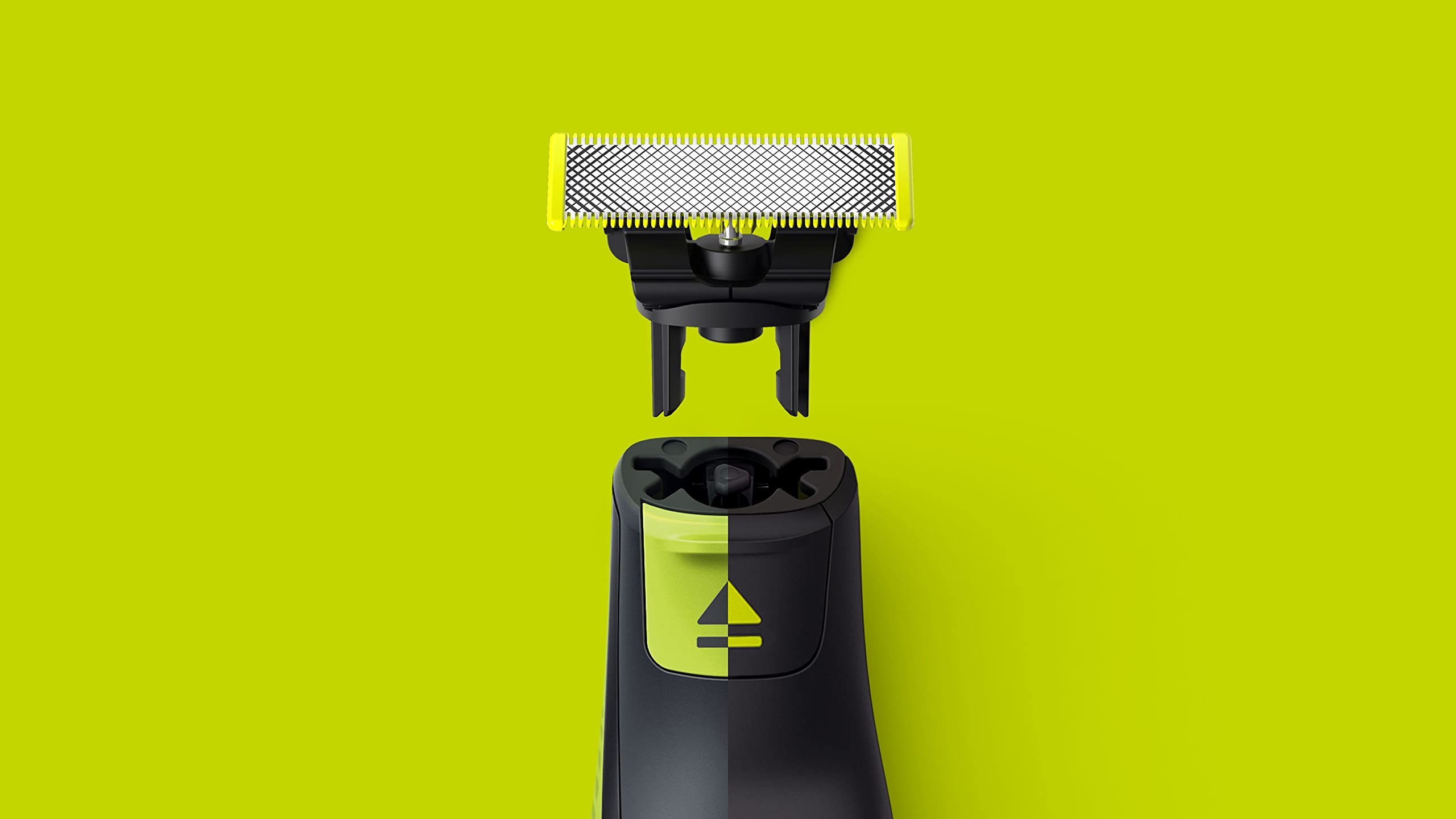 Philips OneBlade beard-trimmer-use close-up—versatile blades for facial hair.