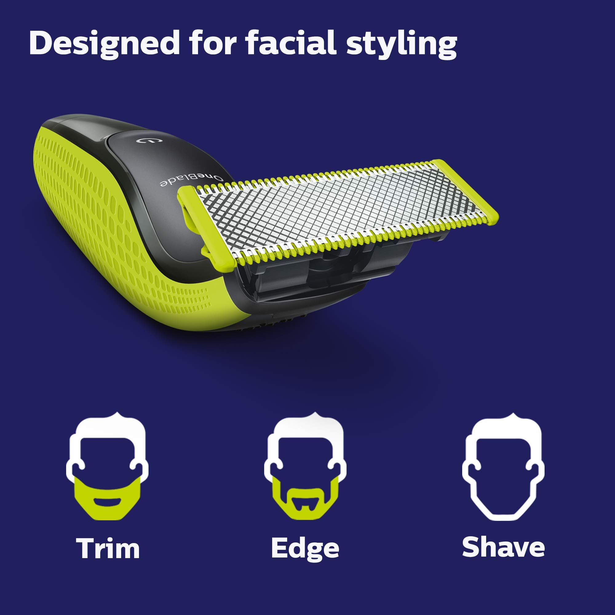 Philips OneBlade QP2520 dual-cut-technology-visual demonstrates efficient trimming on contours.