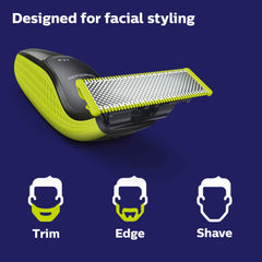Philips OneBlade QP2520 dual-cut-technology-visual demonstrates efficient trimming on contours.