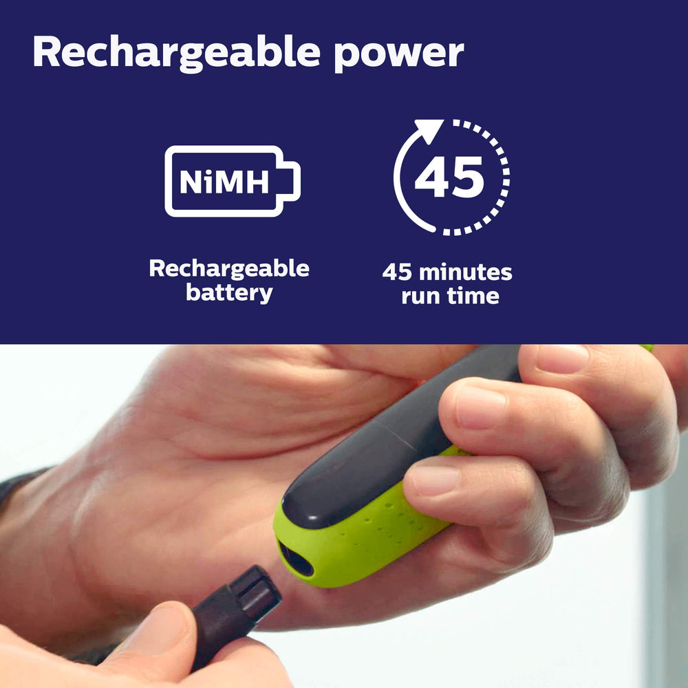 Philips OneBlade QP2520 portable-grooming communicates travel-friendly convenience.