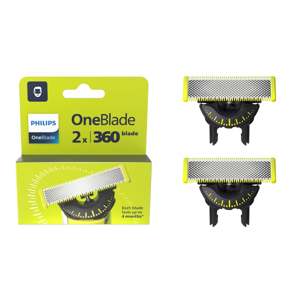 Philips OneBlade X2 360 dual-way blade close-up for precise edge maintenance.