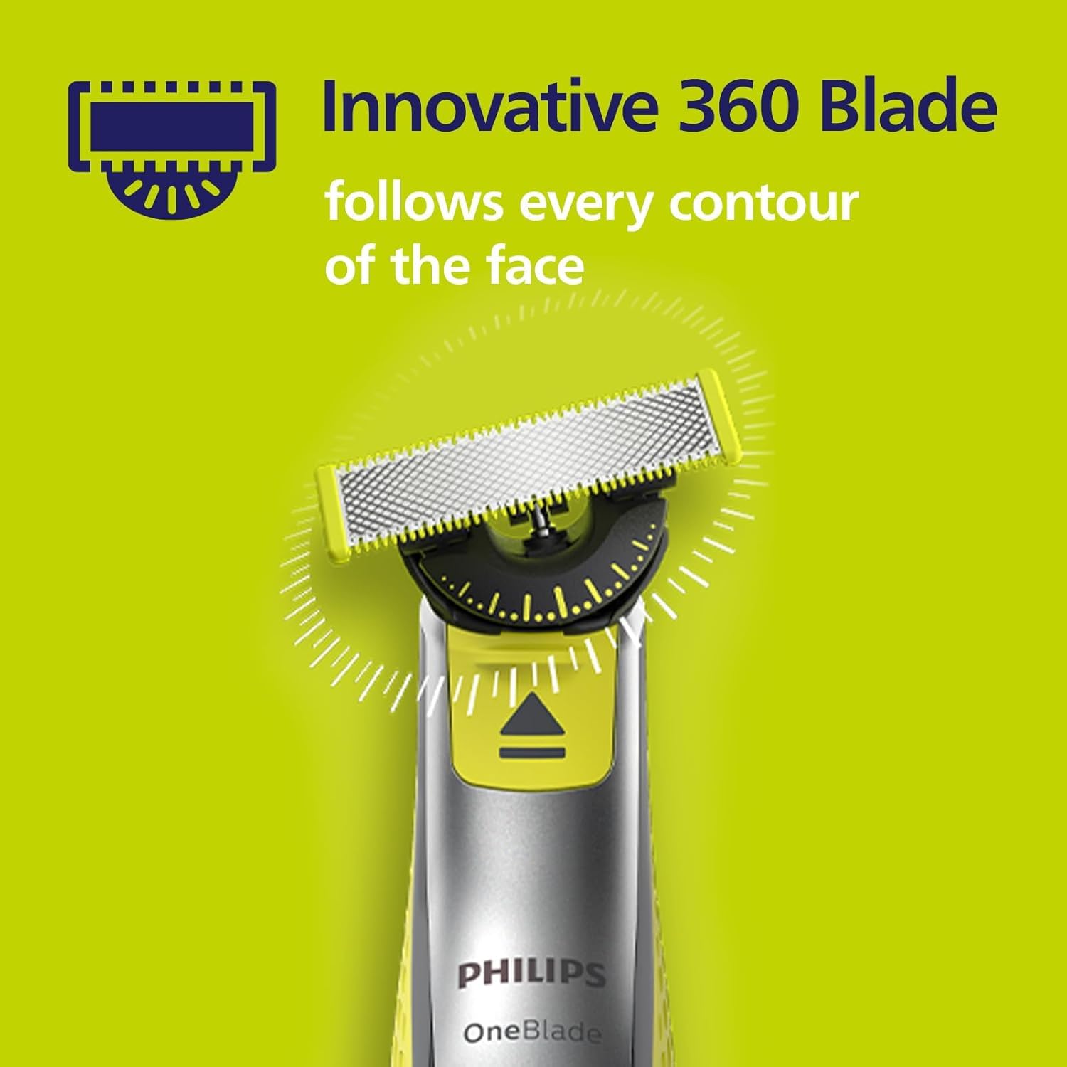 Philips OneBlade X2 360 dual-way blade in use for smooth glide and quick grooming.
