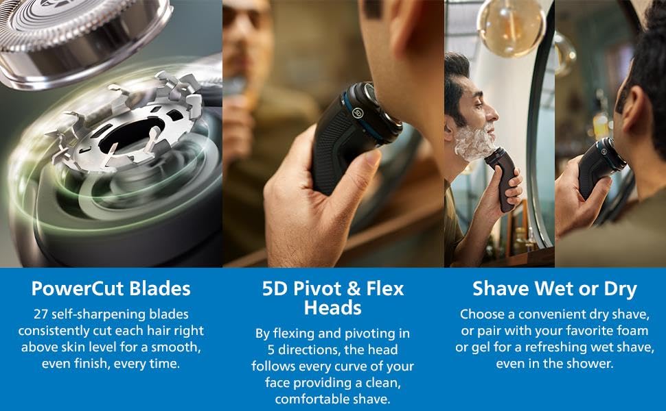Philips Shaver 3000 in use in shower shows versatile grooming in the bathroom
