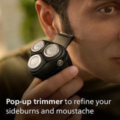 Philips Shaver 3000 wet/dry use demonstrates shower-ready functionality with gel or foam